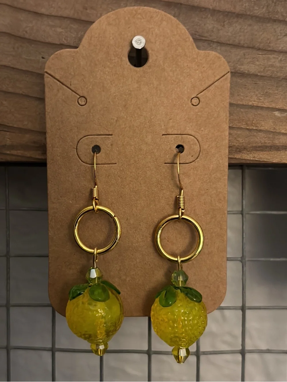 Gold Hoop Earrings with Yellow lemon Fruit Drops